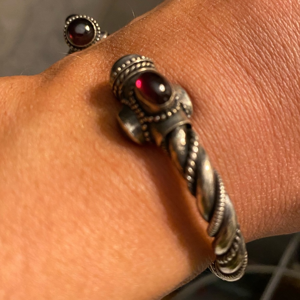 Braided Silver Cable Bangle - Cabernet - image 4